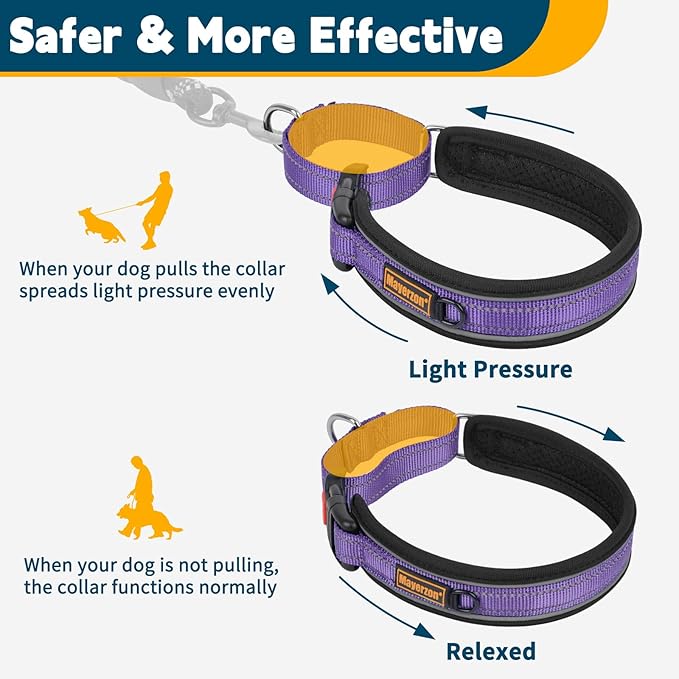 Mayerzon Martingale Collar for Medium Large Dogs, No Pull Dog Collar with Buckle, Soft Padded Reflective Martingale Dog Collar for Training Walking Outdoor(Purple, XXL)