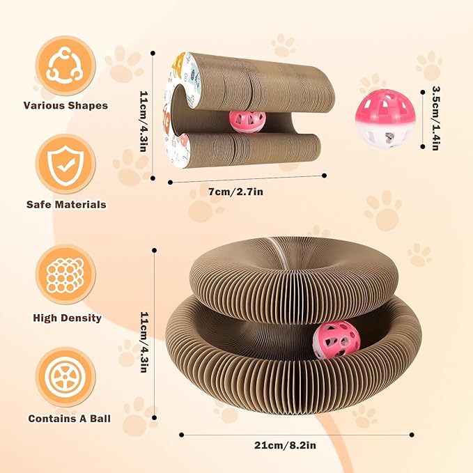 Magic Organ Cardboard Cat Toy,Cat Scratching Board with A Ball for Mental Physical Exercise,Shape Shifting Accordion Kitten Scratcher Toys with Different Shapes,Cat Scratch Toys for Indoor