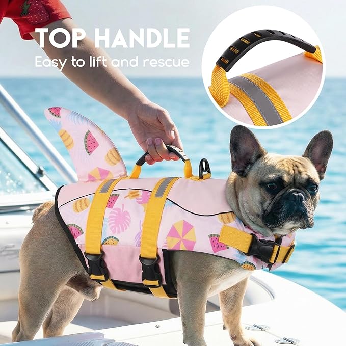 ASENKU Dog Life Jacket - Pet Safety Vest for Swimming & Boating, Shark Life Jacket with Floatation, Dog Lifesavers Swimsuits for Small Medium Large Dogs (Summerpink, XL)