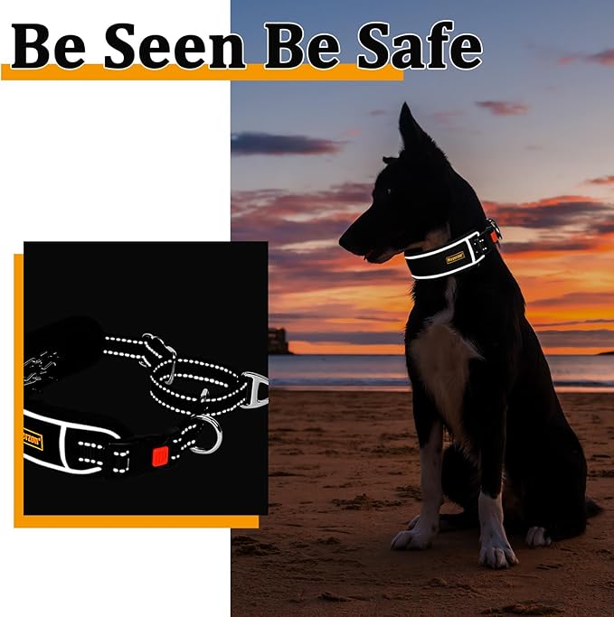 Mayerzon Martingale Dog Collar No Pull for Large Medium Dogs, Adjustable Neoprene Walking Collar for Pitbull German Shepherd Rottweiler, Reflective Anti Pull Design for Training Hiking(M, Black)