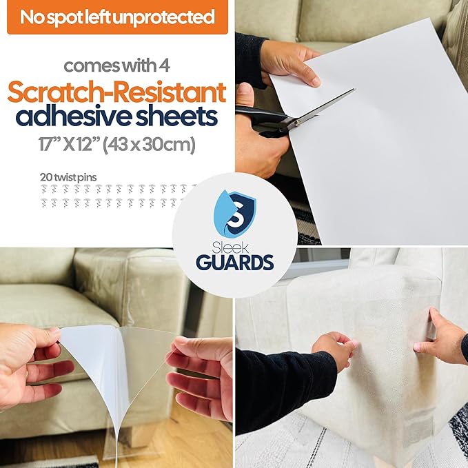 Cat Scratch Furniture Protector for Couches, Couch Arm Covers, Anti-Scratch Furniture Protector for Leather Couch, Cat Deterrent, Sofa Arm Covers, Couch Corner Protector - Model 1b