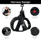 BELLA & PAL Step in Vest Harness for Small and Medium Dogs, No Pull Small Dog Harness with Leash Set, Comfortable Air Mesh Dog Vest Harness with Reflective Strip (Deep Black, L)
