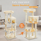Large Cat Tree for Indoor Cats Large Adult, 57.8" Heavy Duty Cat Tower with Reinforced Scratching Posts (φ3.7in) and Plush Larger Hammock for Maine Coon & Big Cats, Supports 30lbs, Beige