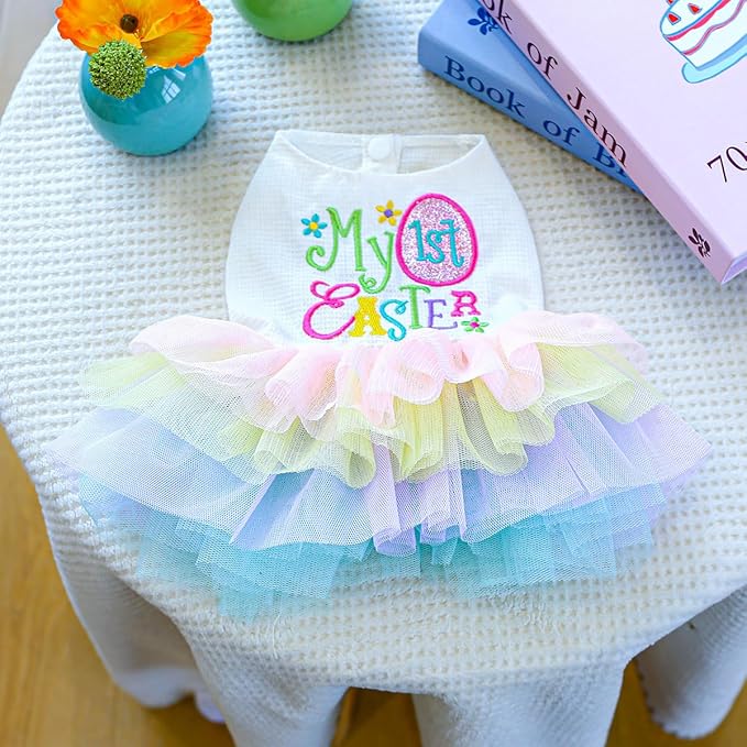 Furbabycare® Elegant Sweet Easter Puppy Dog Blingbling Princess Skirt Pet Dog Lace Cake Camisole Tutu Dress C-Easter Eggs X-Small