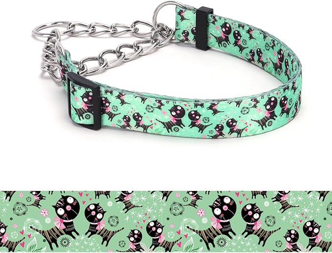 Martingale Dog Collar - Stainless Steel Chain, No Pull Training Collar with Flower Design for Large Medium Small Dogs (5, S)