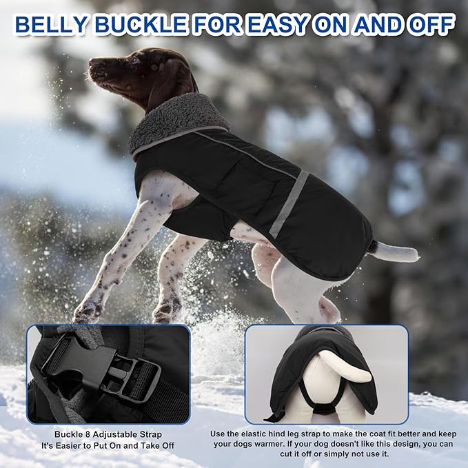 Doglay Dog Coat, Waterproof Dog Jacket Pet Winter Coat for Cold Weather with Thicken Furry Collar, Reflective Puppy Winter Jacket Warm Fleece Lining for Small Medium Large Pets