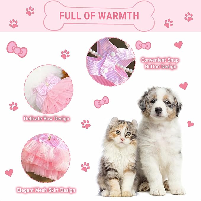 Dog Dresses, Fashion Pet Dog Clothes, Striped Mesh Puppy Dogs Princess Dresses (Purple/Pink(4pack), Large)