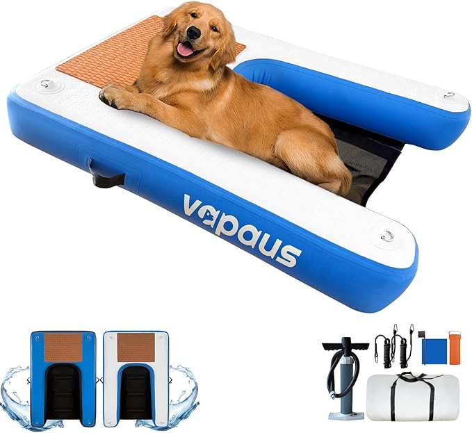 Vapaus Inflatable Dog Boat Ramp for Large Dogs – Floating Pup Ladder with Anti-Slip Surface, Portable Dog Water Ramp for Pool Dock Lake Boat – Heavy Duty Pet Boarding Platform