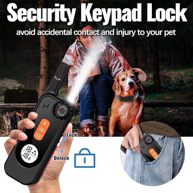 Dog Shock Collar with Remote Control Shock Collar for Dogs, 4 Training Modes Vibration, Beep, Shock, Flashlight IPX7 Waterproof Keypad Lock Rechargeable E-Collar for All Breed