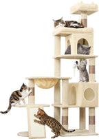 68 Inches Heavy Duty Cat Tree for Indoor Cat, Big Cat Tower with Sisal Scratching Posts and Top Perch, Large Platform for Adult Cats, PMT02BW, Beige