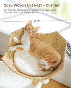 Modern Cat Tree Tower for Large Cats, Wood Cat Tower with Natural Scratching Post, Solid Wood Condo, Real Branch Luxury Cat Furniture with Curved Bed, Top Basket, White