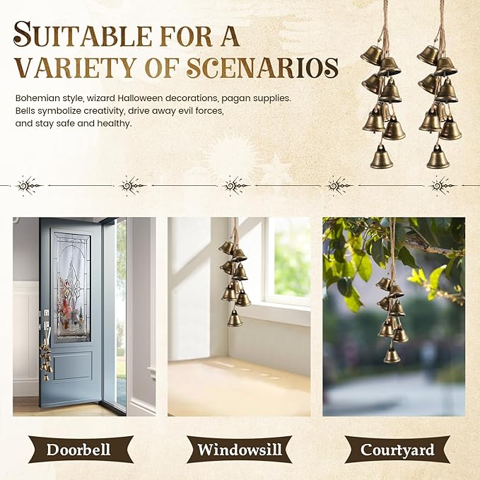 2 Pack Witch Bells Protection for Door Knob Outdoor Bells Hanging Wind Chimes Witchy Things Clear Negative Energy Witch Bells Set Wiccan Bell Witchy Gifts(Classic)