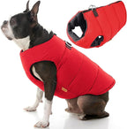 Gooby Padded Vest Dog Jacket - Solid Red, X-Small - Warm Zip Up Vest Fleece Jacket with Dual D Ring Leash Water Resistant for Small to Medium Dogs