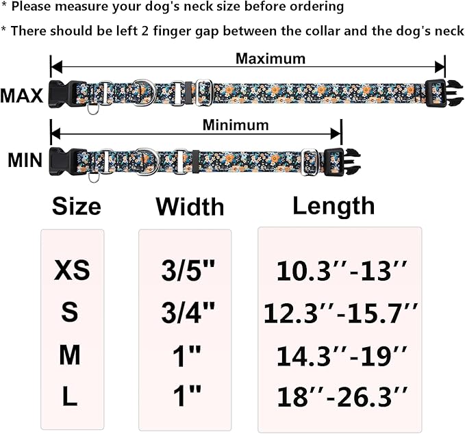 Reflective Martingale Dog Collar with Buckle Soft Nylon Floral No Slip Dog Collars for Large Dogs (Black Orange Flowers, L)