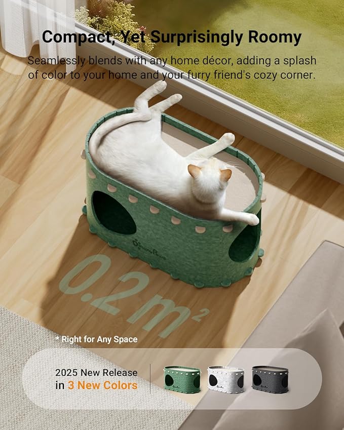 DownyPaws Cat House for Indoor Cats, Cat Bed Cave for Multiple & Large Cats Up to 22 Lbs, Scratch Resistant Peekaboo Cat Caves, Foldable Tunnel Enclosed Bed, PeekaPurr, Forest