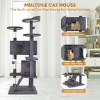 54in Cat Tree Tower for Indoor Cats, Cat Tower with Cat Scratching Post, Multi-Level Cat Furniture, Cat Tower with Funny Toys for Kittens-Ashy