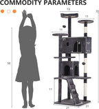 BestPet | 70" Cat Tree Tower | Ashy | Sturdy, Easy to Assemble, Multi-Level Activity Center with Sisal Scratching Posts, Condos, Perches, Hanging Cat Toys, Observation Decks & Ladder