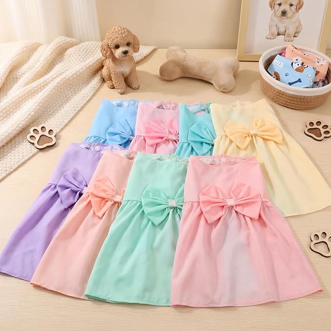 Sanwuta 8 Pieces Dog Dresses for Small Dogs Medium Puppy Clothes Girl Dog Outfit Cute Bowknot Pet Skirt Soft Lightweight Summer Apparel for Cats Puppies Party Wedding Photo Wear