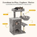 Modern Cat Tree with Scratching Posts, Cat Bed, Hammocks & Condos – Multi-Level Cat Tower for Playful Cats, 36" Modern Cat Tree Tower, Grey