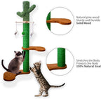 Meowoou Wall Mounted Cat Scratcher for Indoor Cats, 38 Inch Cat Wall Shelves with Scratching Posts and Pedal, Suitable for Adults Cats, Kitten and All Type of Cats Cactus