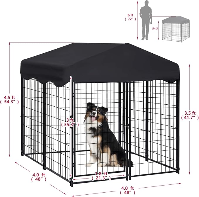 Dog Kennel Outdoor Dog House with Roof Waterproof Cover,2 Sets 4x4x4.5ft Outside Dog Pen for Puppy Small/Medium Dogs,UV-Resistant Exercise Dog Playpen Metal Pet Crate Cage