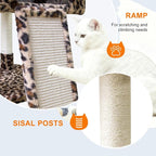 82" Tall Cat Tree,Giant Cat Tree for Indoor Cats Large Adult, Heavy Duty Cat Tree Tower, Extra Large Cat Trees with Scratching Posts, Cat Condos, Hammock,Top Perch,Ramp (Leopard)