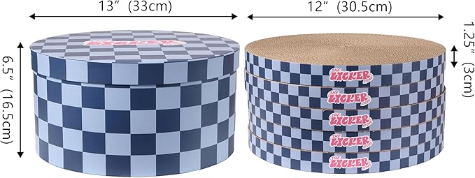 CSR1012H Kate 12 Inch Cardboard Cat Scratcher Pads with Box & Catnip, Reversible Heavy-Duty Scratch Boards for Cats, Furniture Protection, Modern Checker Pattern, Navy/Blue, 5-Pack
