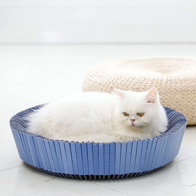Nest Cat Scratcher Lounge Bed - for Rubbing, Resting, and Scratching (Assembled Bundle, Nordic Blue)