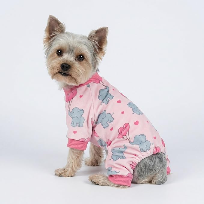 Fitwarm Elephant Fleece Dog Pajamas, Cozy Winter Clothes for Small Dogs Girl, Cute Pet Outfit, Pink, Blue, XS
