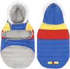HDE Dog Puffer Jacket Fleece Lined Warm Dog Parka Winter Coat with Harness Hole 90s Colorblock - S