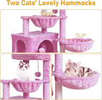 KIYUMI Cat Tree Cat Tower Condo with Sisal Scratching Post for Indoor Cats Cat Tree Cat Furniture with Hammock Perch and Kitten Ball Toys, Multi-Level Pet Activity Center Pink