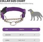 Martingale Dog Collar with Quick Release Buckle Steel Chain No Pull Training Reflective Collar for Medium Large Dogs(Purple, Medium)