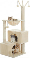 Cat Tree 45" for Indoor Cats, Compact Cat Tower with 2 Condos, Hammock Bed & 5 Hanging Ball Toys, Space-Saving Sturdy Cat Condo Furniture for Kittens & Small-Medium Cats