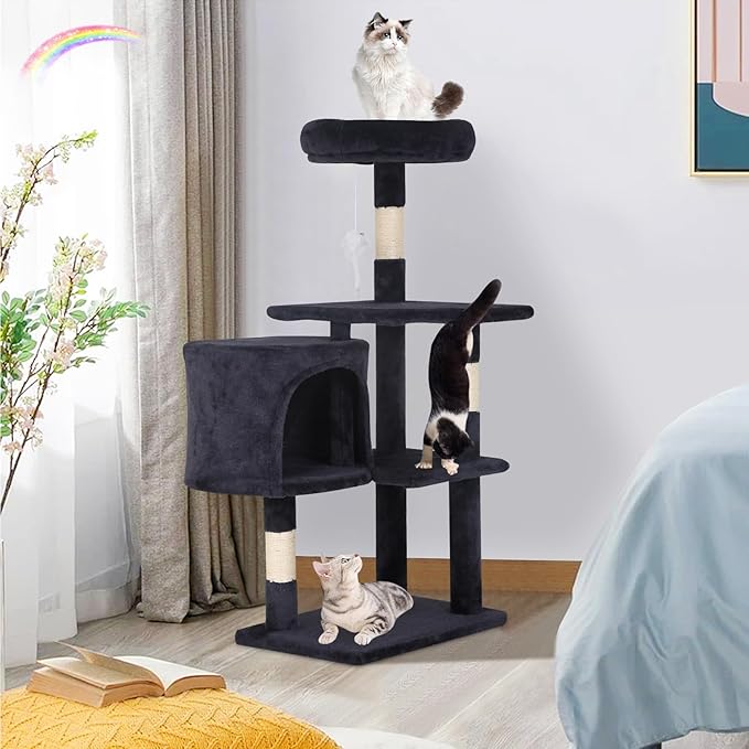 Cat Tree 36 Inch Cat Tower for Indoor Cats with Scratching Post,Padded Perch,Hanging Toys for Kittens & Adult Cats,Beige (Dark Gray)