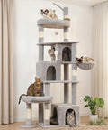Heavy Duty Cat Tree for Indoor Cat, 74 Inch Cat Tower with Scratching Post, Hanging Basket, Cat Condo with Large Platform for Large Cats, PMT04GY, Grey