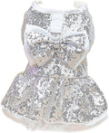 Tangpan Sequins Bow-Knot Pet Dance Dress Dog Christmas Party Dress (Silver, XL)