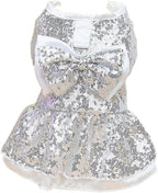 Tangpan Sequins Bow-Knot Pet Dance Dress Dog Christmas Party Dress (Silver, XS)