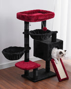 Hey-brother Gothic Cat Tree, Cat Tower for Indoor Cats, Cat House with Large Padded Bed, Cozy Condo, Hammocks, Sisal Scratching Posts, Big Scratcher, Black and Red MPJ006SBR