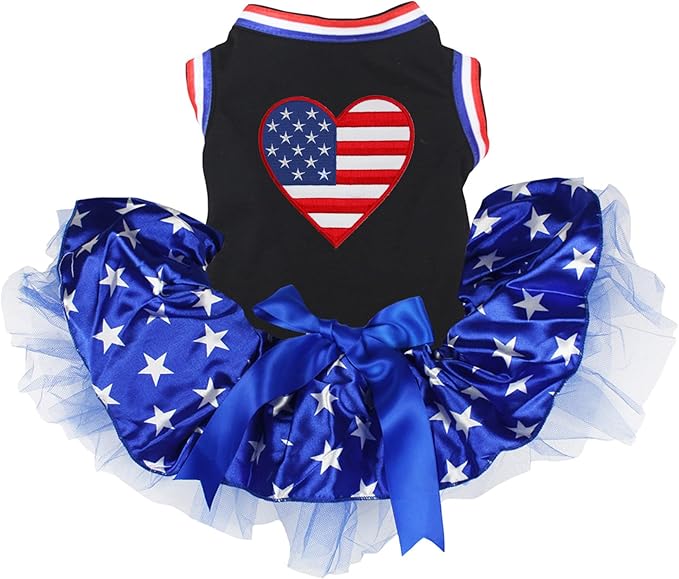 Petitebella USA Heart Puppy Dog Dress (Black/Blue Stars, XX-Large)