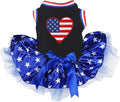 Petitebella USA Heart Puppy Dog Dress (Black/Blue Stars, X-Small)