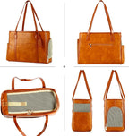 Stylish Dog Purse Carrier, Leather Pet Carrier Bag for Small Dogs Cats Puppy, Airline Approved Soft-Sided Carrier Brown