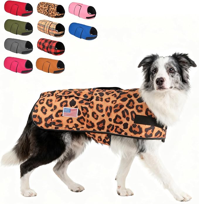 BEAUTYZOO Dog Winter Coat for Large Dogs Waterproof, Warm Reflective Great Dane Oxford Canvas Jacket, Fleece Dog Cold Weather Coats Windproof for Female Male Dogs, Leopard L