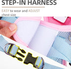 PUPTECK Dog Harness and Leash Set for Small Medium Dogs No Pull Step-in Soft Mesh Puppy Cat Vest Harnesses Reflective at Night, Pink & Blue, M