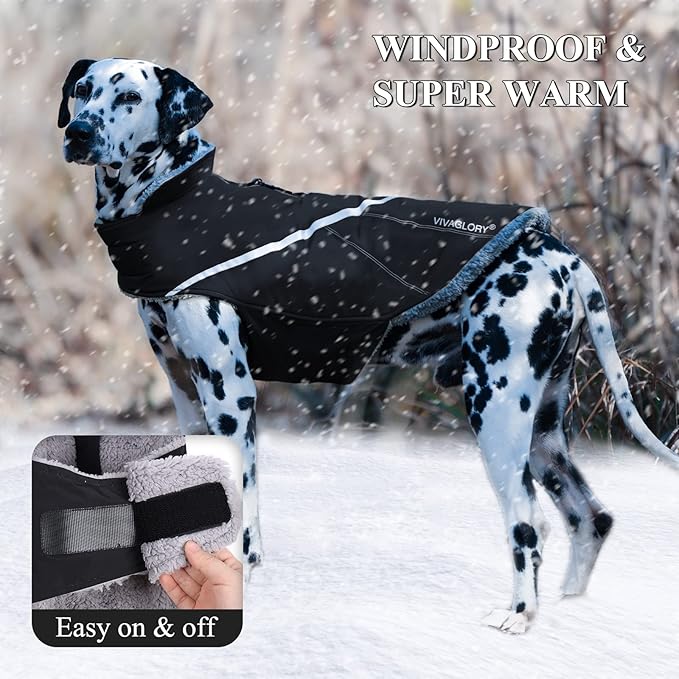 VIVAGLORY Snowrap Dog Coat, Jacket with Harness Hole, Dog Coat for Winter & Cold Weather, Fluffy Warm Fleece Lined Reflective Water Resistant for Puppy, XXS, Black