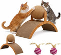 Cat Scratching Ball on Stand, Solid Wood Slanted Cat Scratching Board Design, 2-in-1 Interactive Cat Scratcher Toy with Arch Bridge and 360° Rotating Natural Sisal Ball for Indoor Cat Kittens (S)