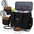 BAGLHER Dog Travel Bag, Airline Approved Pet Tote Organizer with Multi-Function Pockets, 2 X Food Storage Containers and 2 X Collapsible Bowls, Perfect Weekend Pet Travel Set for Dog, Cat Black