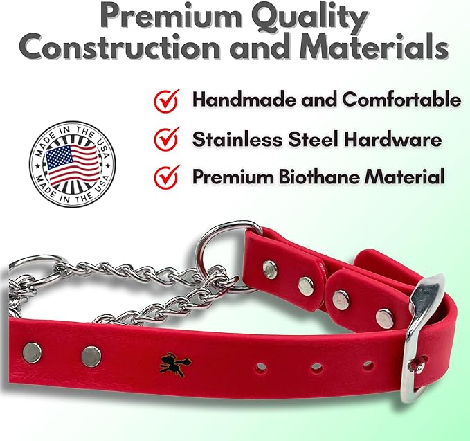 Martingale Collar for Dogs, Biothane, Stainless Steel Hardware, No Pull, Made in The USA, Professional Grade, XL, Red