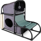 Goetland PVC Modern Cat Condo House Tree Medium Tower Bed Scratching Post Climber With Peek Hole and Dangling Ball for Kitty Indoors Dark Grey