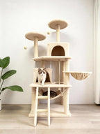 Cat Tree 60.63 inches Cat Tower for Indoor Cats, Multi-Level Cat Condo Furniture with Scratching Posts, Plush Perches, Activity Center with Cozy Basket & Hammock for Cats(Beige)