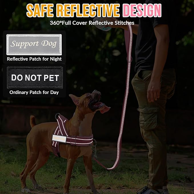 Lukovee No Pull Dog Harness & Leash Set - Heavy Duty Dog Vest Harness with Soft Padded for Medium Large Dogs, Adjustable Reflective Tactical Pet Harness for Easy Walk and Training (S, PI)